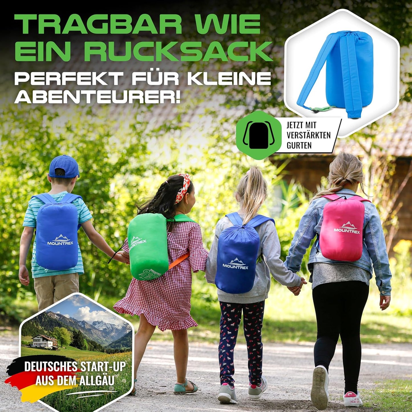 Kinderschlafsack mit Baumwollfutter, Blau/Grün 175 x 70 x 45cm