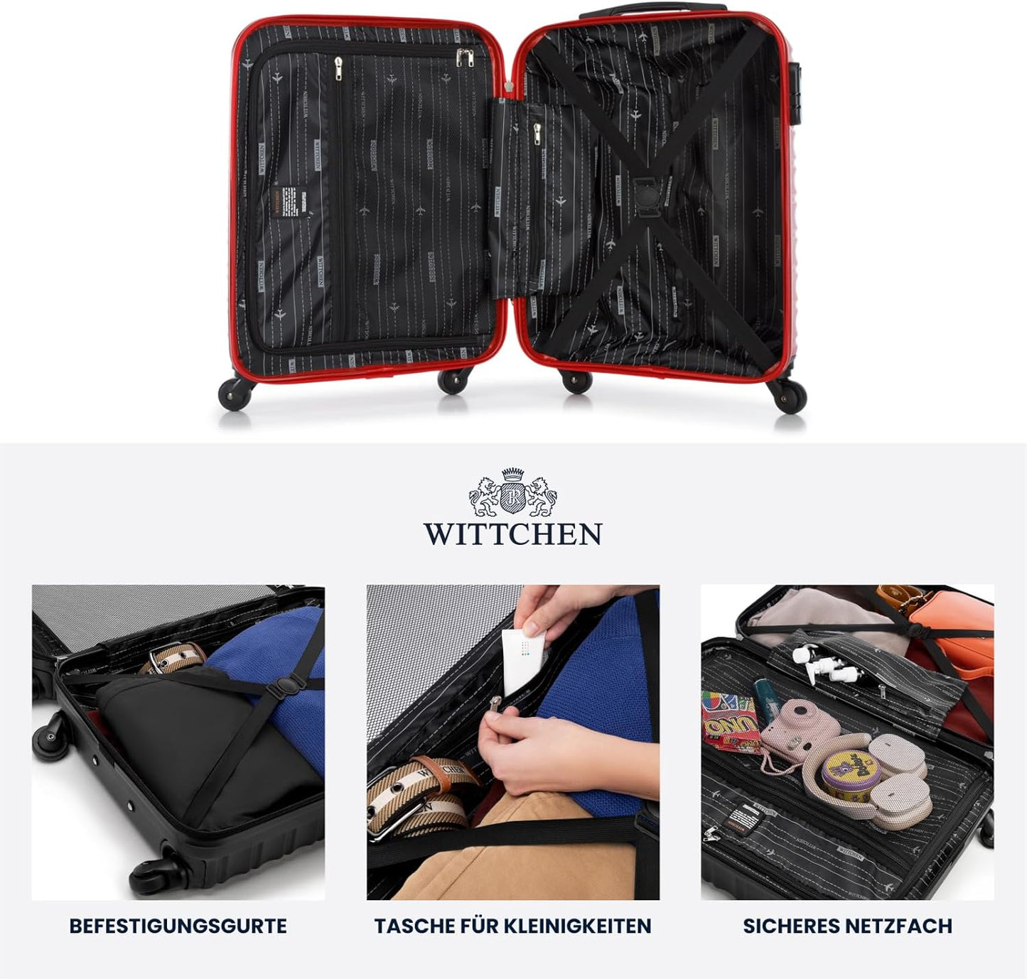 Groove Line Reiseset mit 4 Koffern und Beautycase, ABS-Gehäuse, Zahlen-Schloss, 4 Lenkrollen, Rot Koffer-Set 4tlg.