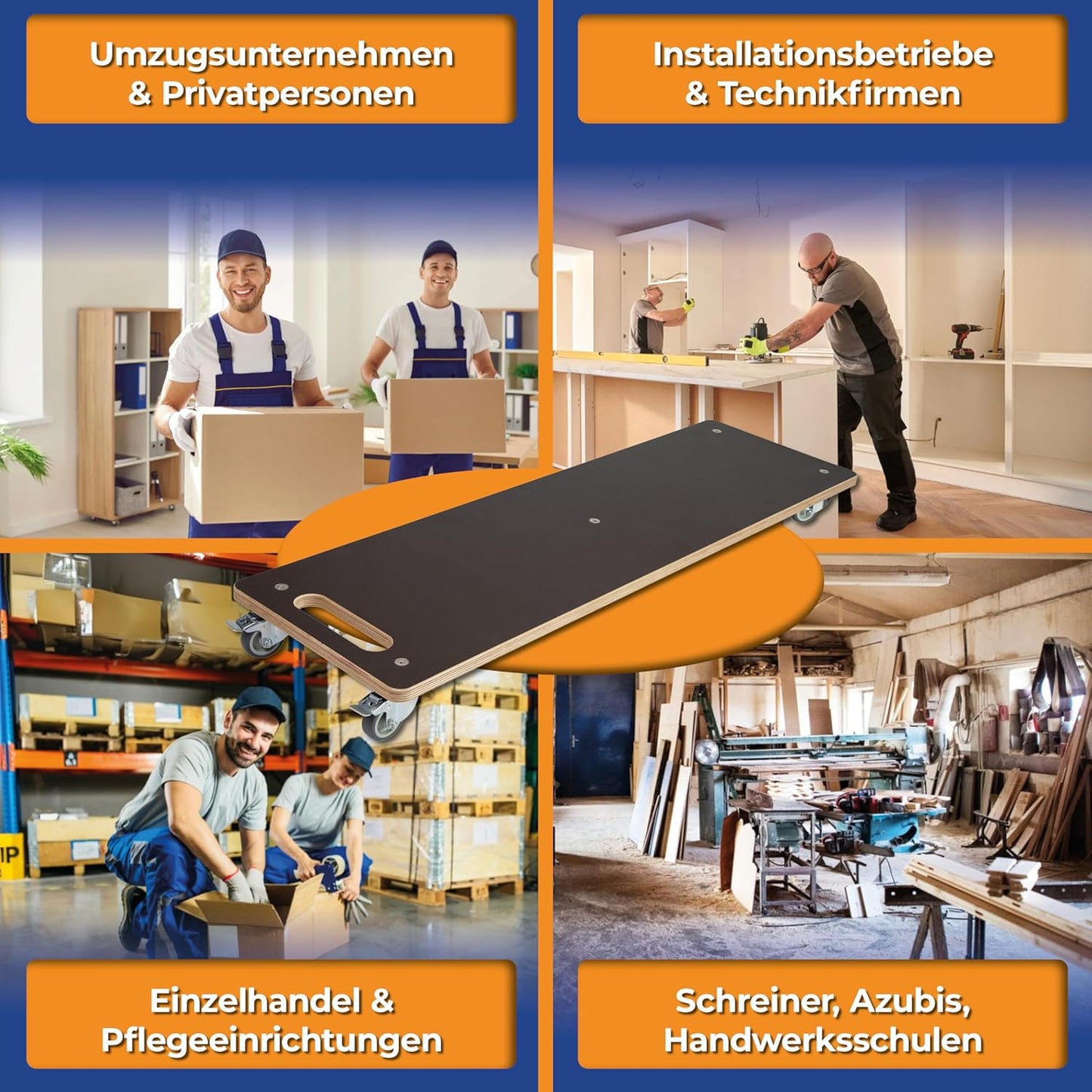 Rollbrett mit 5 kugelgelagerte 360° Rollen, 1