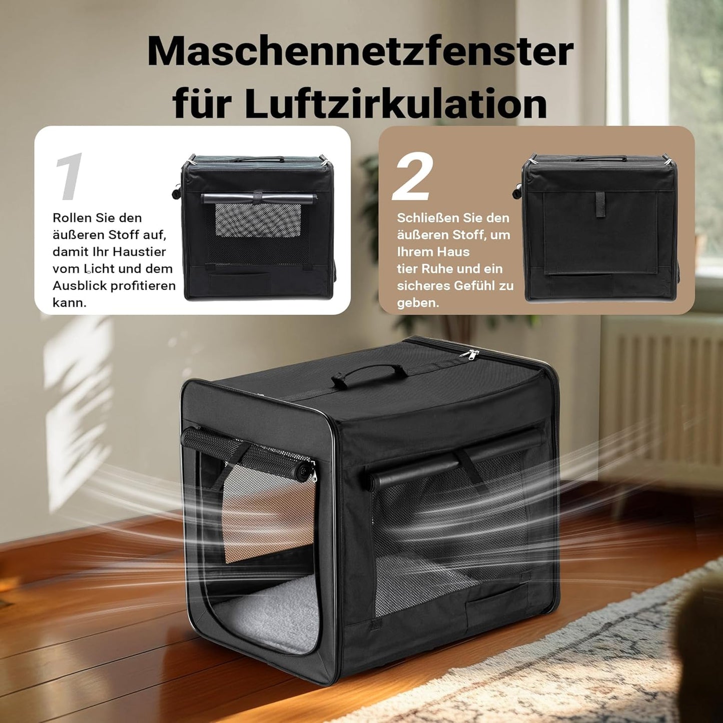 Faltbare Transportbox für Haustiere mit Kissen (Grösse M), L 58 x B 46 x H 53 cm