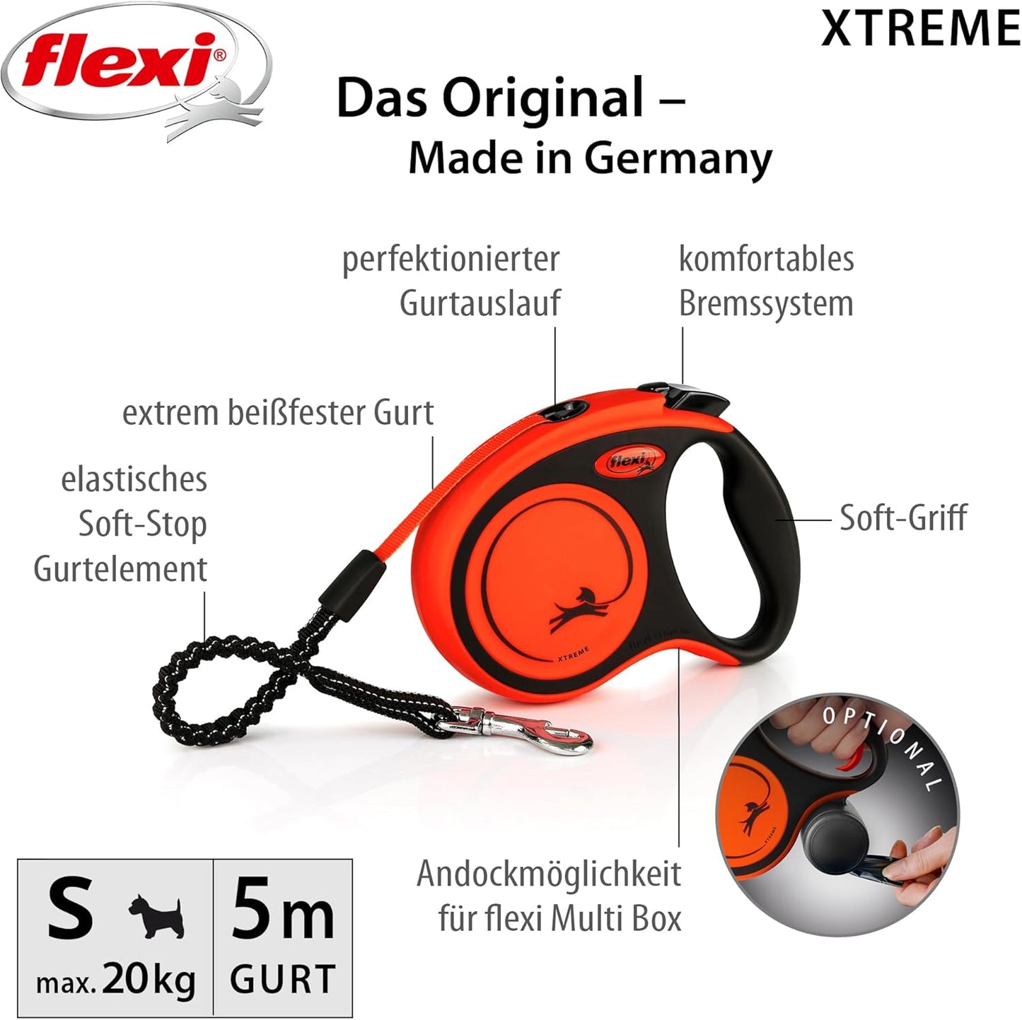 Xtreme Roll-Leine, schwarz/orange S (1er Pack)