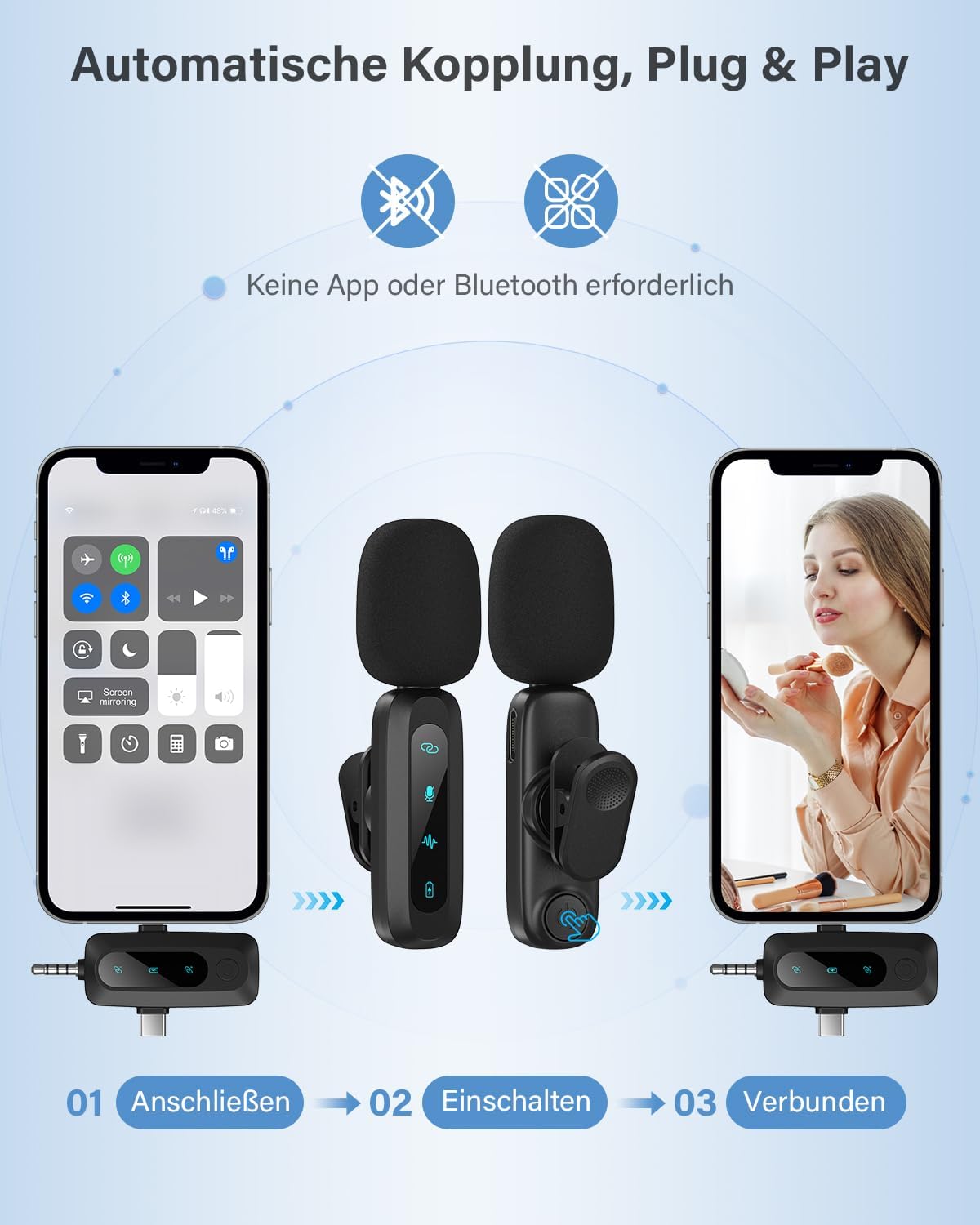 Lavalier-Mikrofon-Set mit 2 Mikrofonen, Tiefschwarz