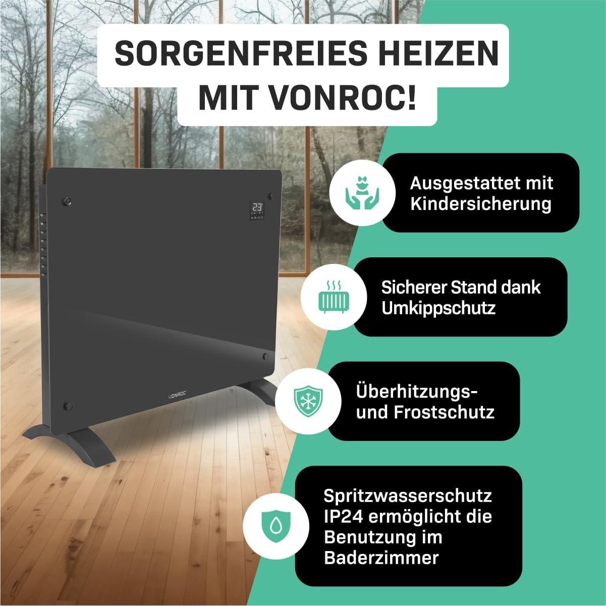 Elektroheizung, Grau 1500W