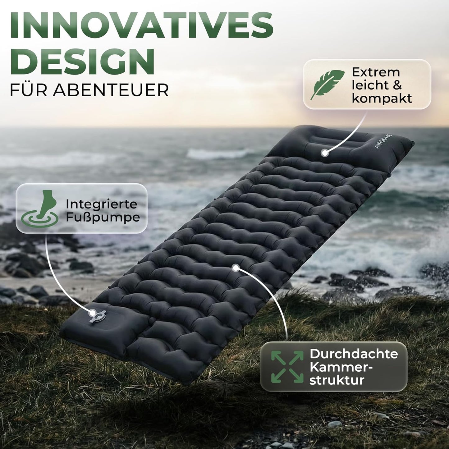 Selbstaufblasbare Isomatte mit Fusspumpe
