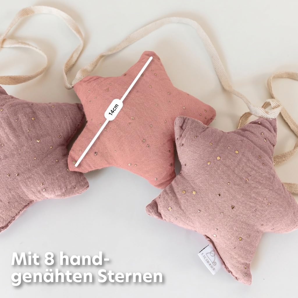 Sternenkette mit Goldapplikation, Altrosa & Puderrosa Sterne mit Goldapplikation