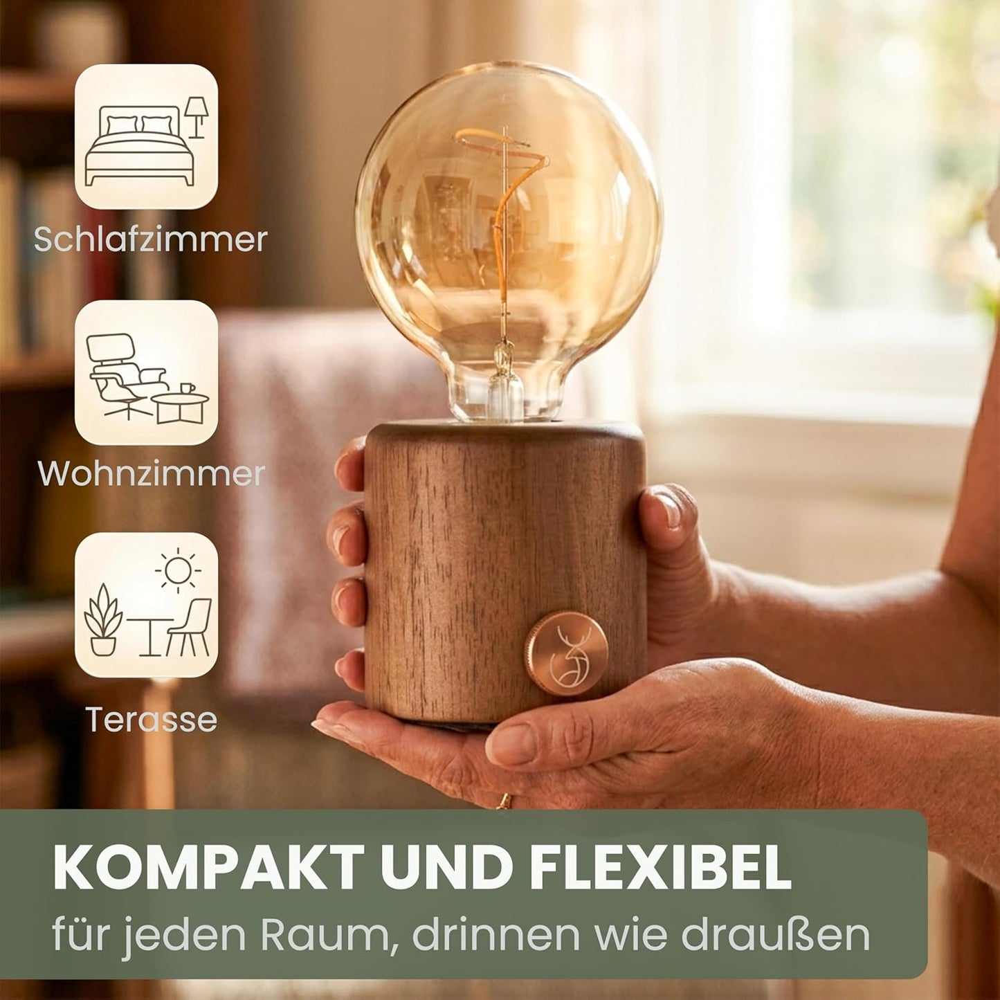 Dimmbare Nachttischlampe, Holz