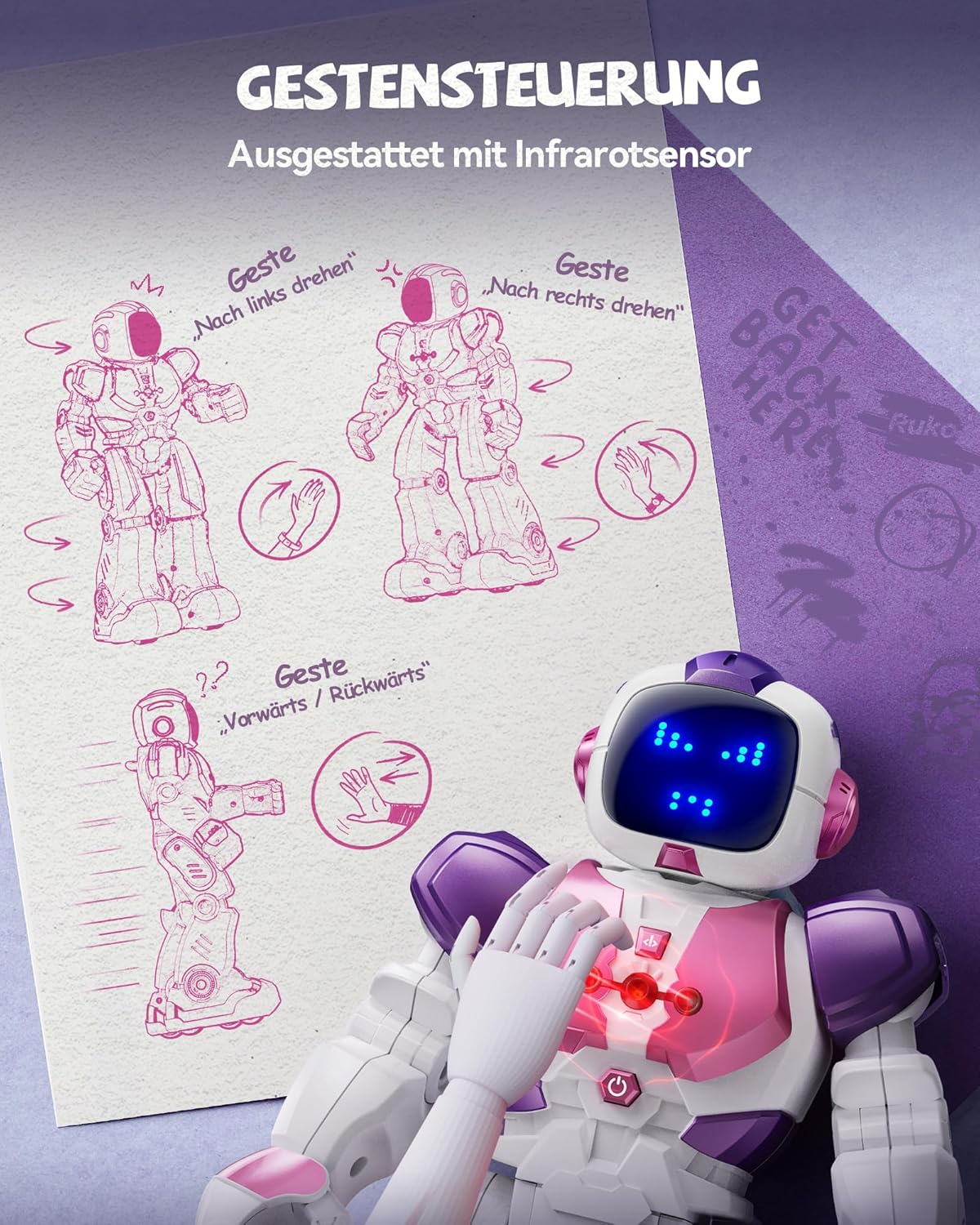 Tanzender Lernroboter 6088 mit App- und Gestensteuerung, Pink + Weiss