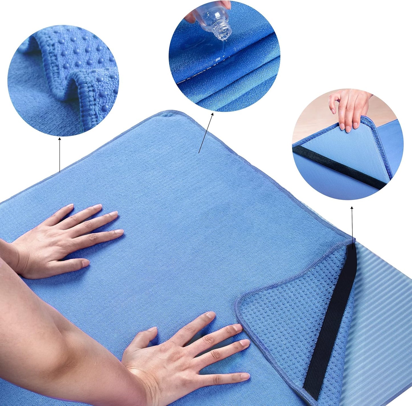 Rutschfestes Yoga Handtuch mit Bändern, Blau