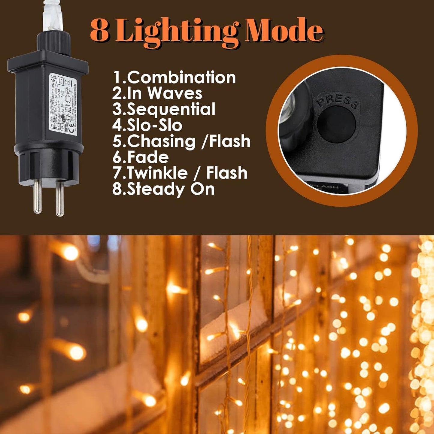 Lichterkette mit 200 LEDs, 8 Modi, Warmweiss 20m 200LEDs
