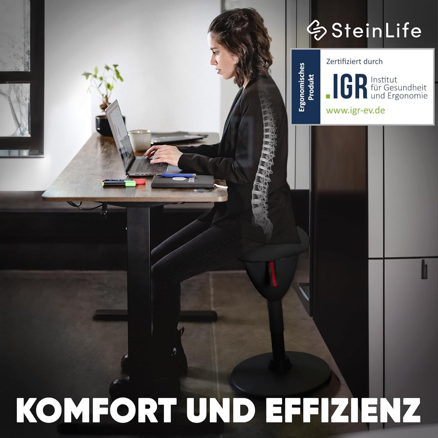 Ergonomischer Bürohocker mit Schwingeffekt, Schwarz Sitzhocker