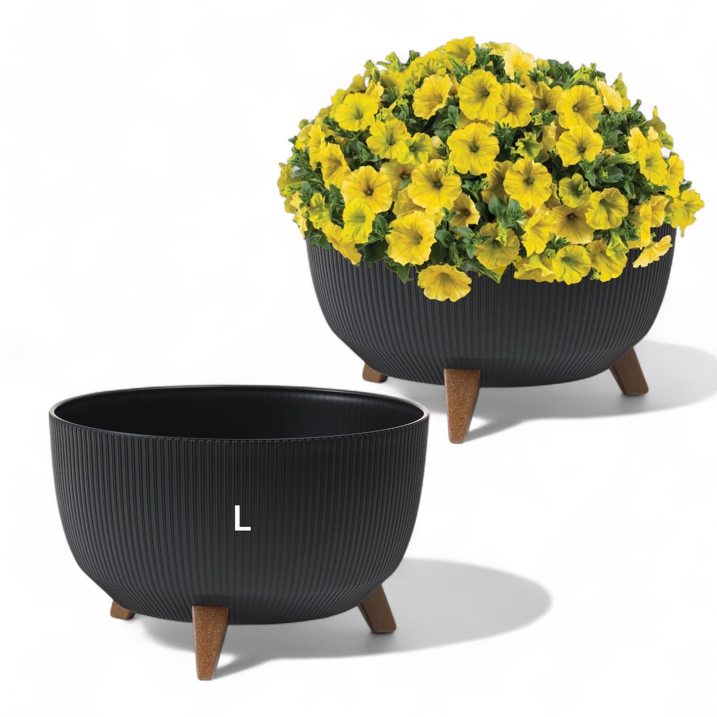 Blumentopfschale mit Füssen, Schwarz L - 40 cm