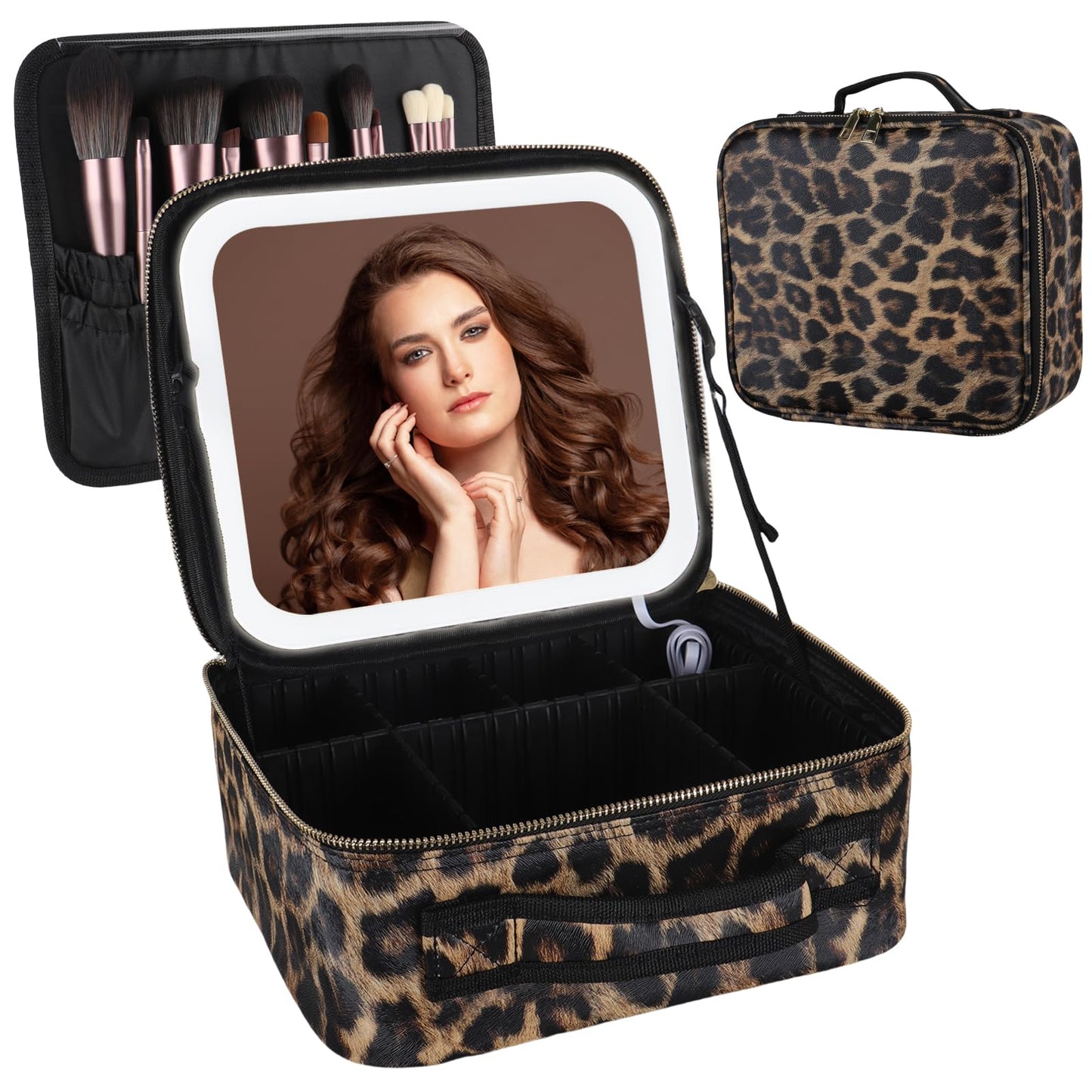 Kosmetiktasche mit LED-Beleuchtung, Leopardenmuster