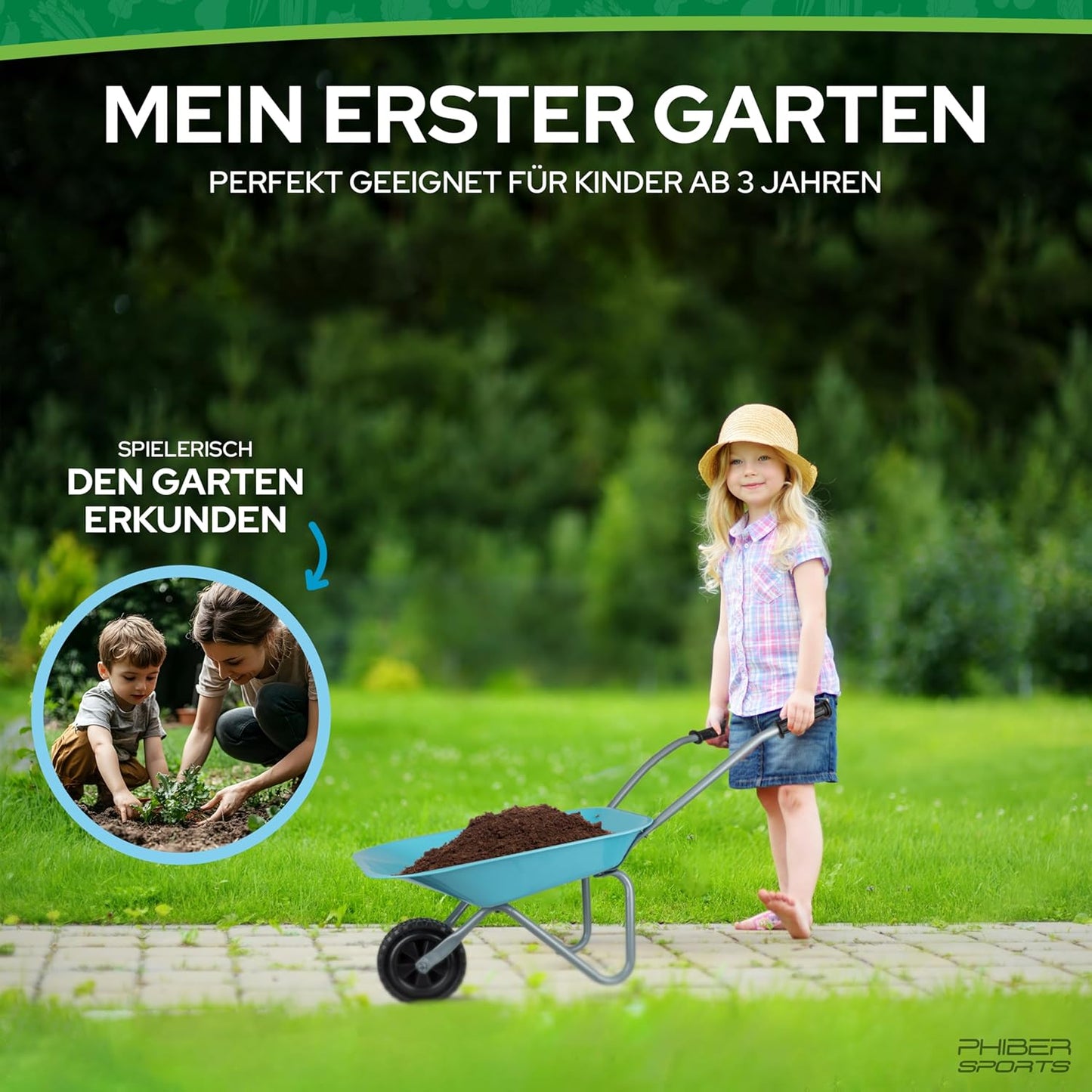 Kinderschubkarre & Gartenwerkzeug-Set, Schubkarre-Set