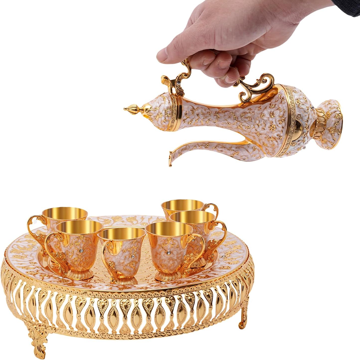Teeservice mit Tablett, Gold