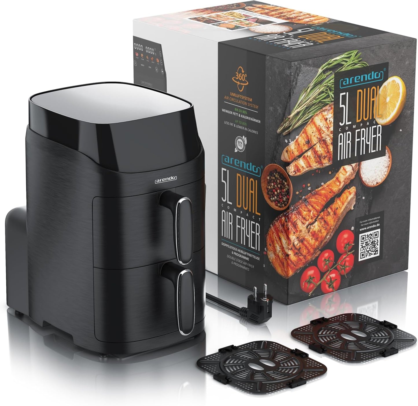 Dual Compact Heissluftfritteuse mit 2 Kammern, A: Heissluftfritteuse