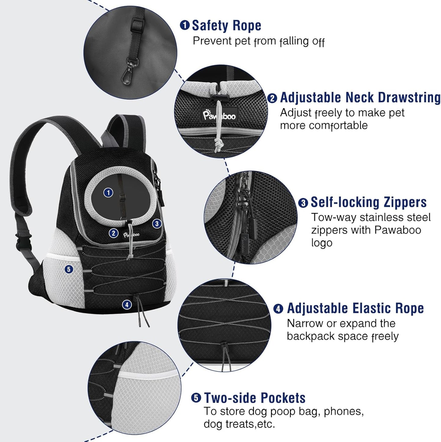 Atmungsaktiver Haustier-Rucksack bis 6,4 kg, L Schwarz