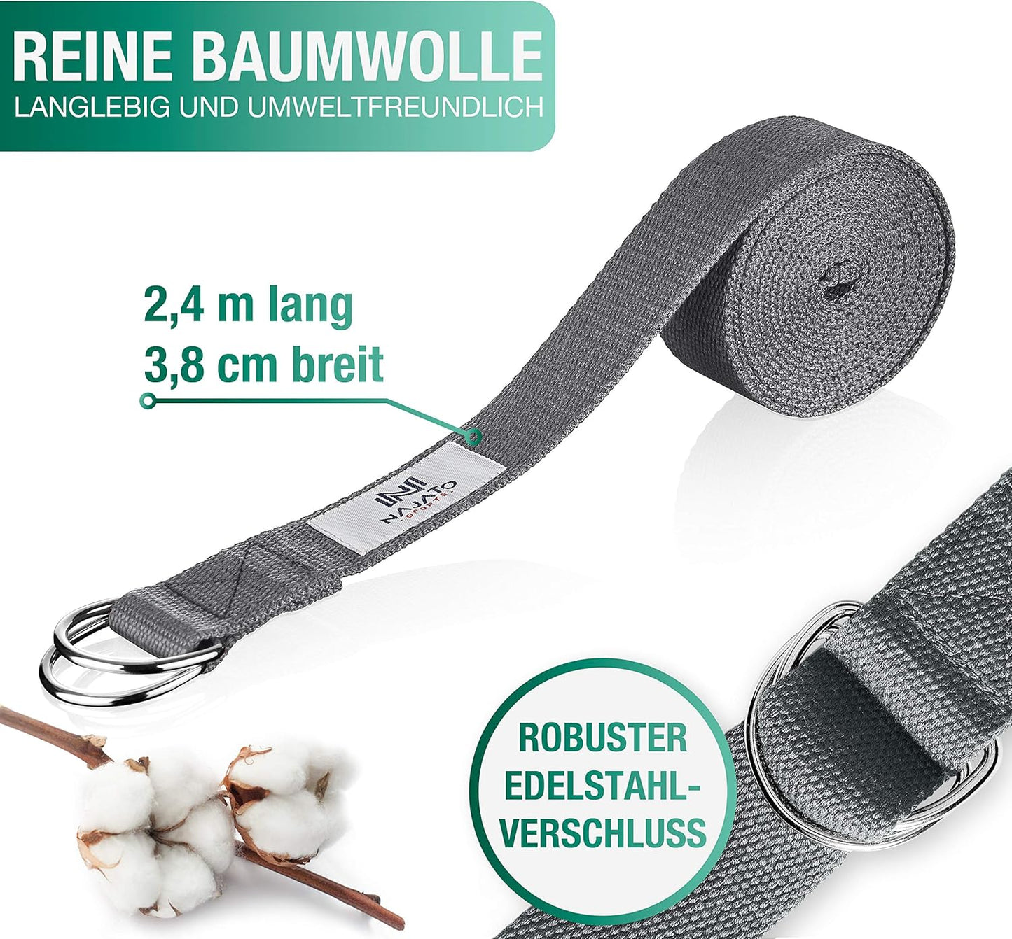 2er-Set Yoga-Block mit Gurt, Yoga Block 2er Set + Yoga Gurt in Grau