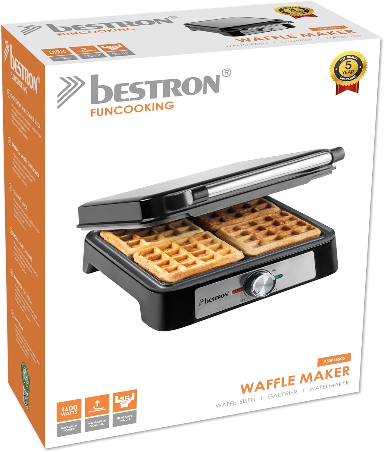 Belgisches Waffeleisen für 4 Waffeln, 4 Waffeln Silber