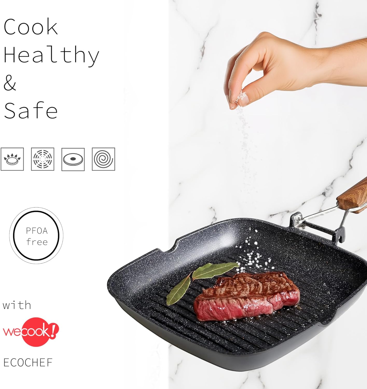 Ecochef Antihaft-Grillpfanne mit faltbarem Griff, 28 x 28 cm