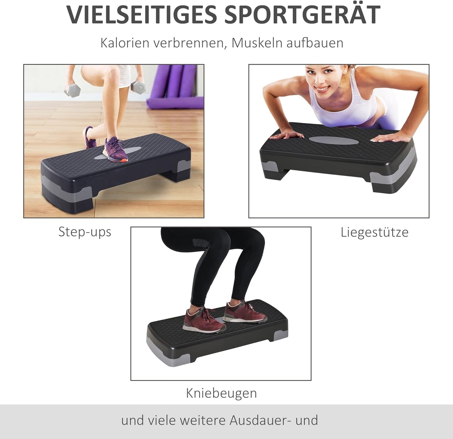 Höhenverstellbarer Aerobic Stepper, Schwarz+Grau