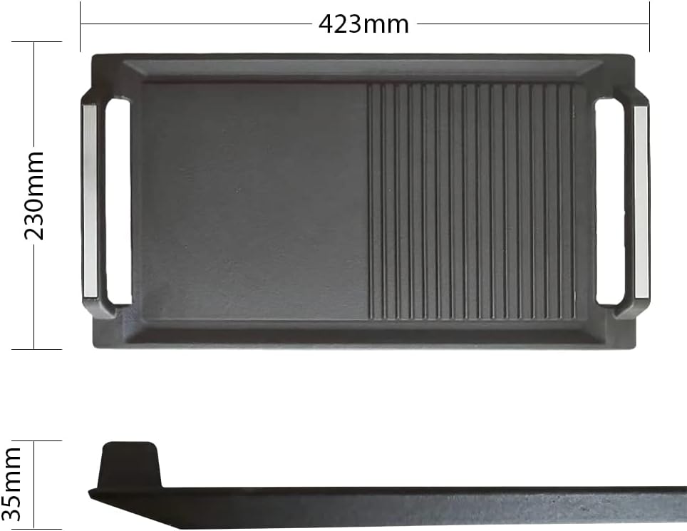 Grillplatte aus Gusseisen, 43 x 23 cm, Gerippt&Flach 43x23cm