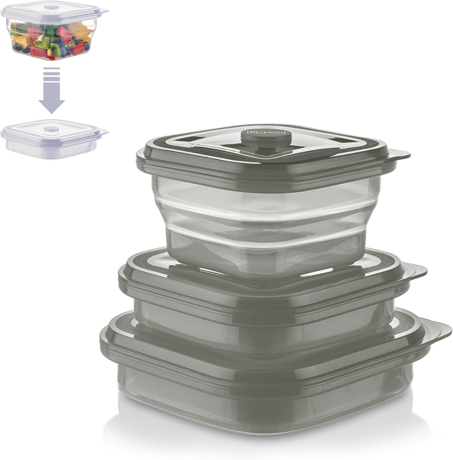 3 Stück faltbare Lunchboxen, hitze-kältebeständig, Grau, 3er Set 400ml-600ml-900ml