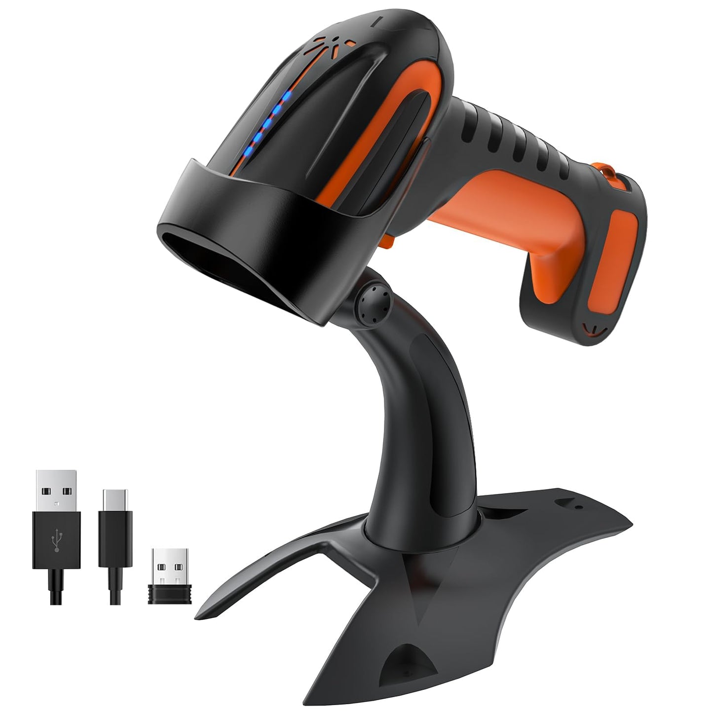 Pro Modell 8100, 1D 2D QR Barcode Scanner kabellos mit Ständer, 2D kabellos mit Halterung Orange