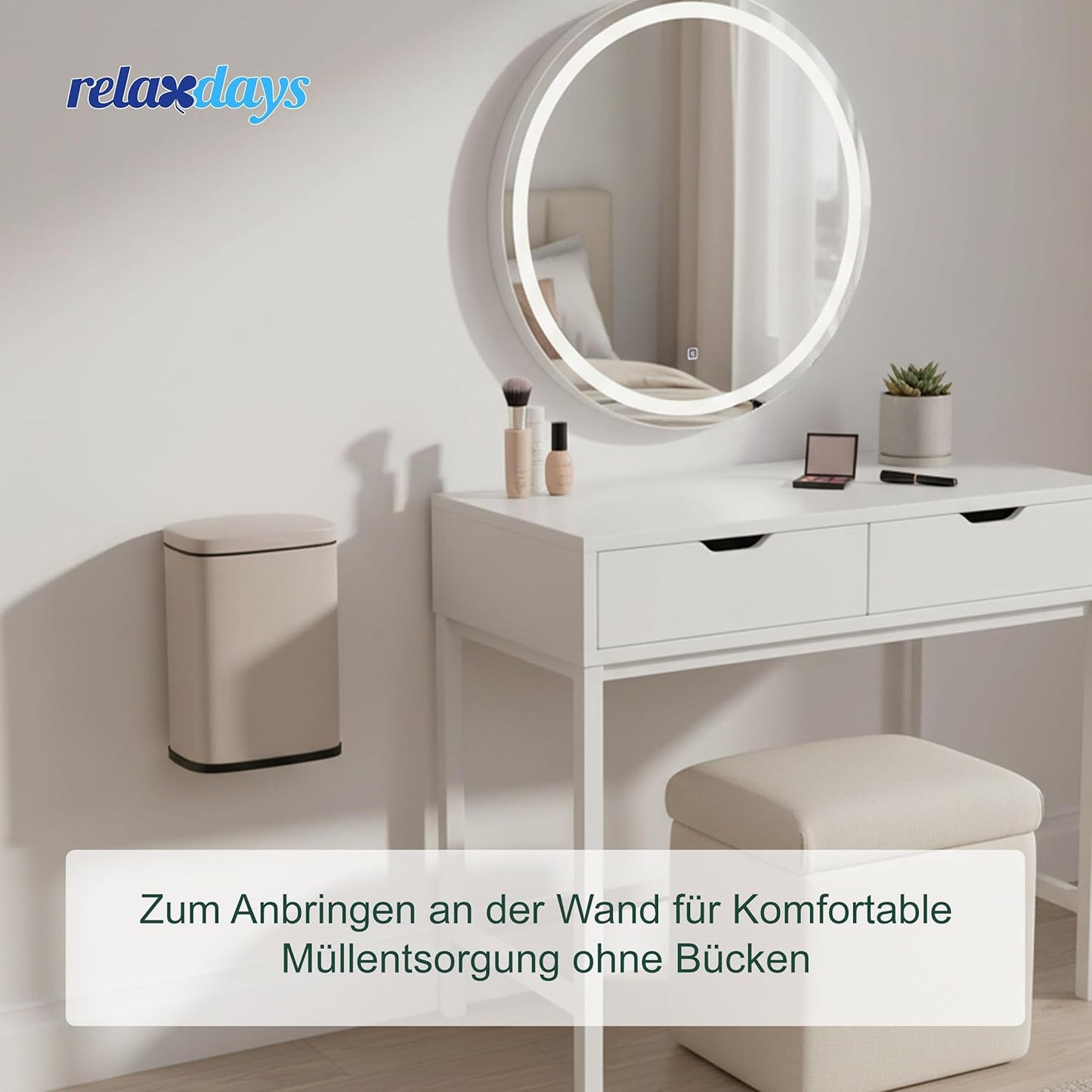Kosmetikeimer zur Wandmontage mit Absenkautomatik, Beige