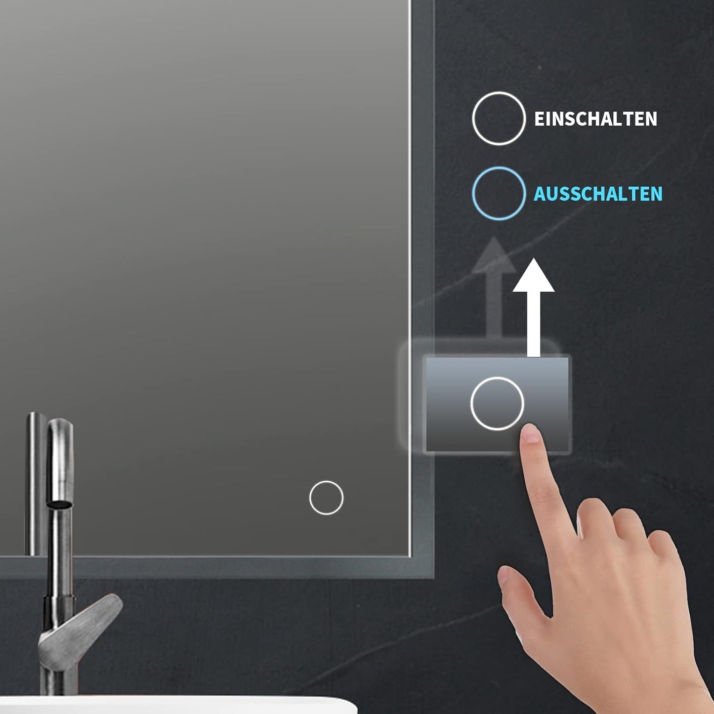 LED-Badezimmerspiegel 50x70cm dimmbar mit Touchschalter, 70L x 50B cm, 1 Touchschalter + 3 Lichtfarben