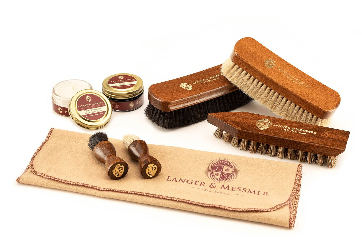 Schuhpflegeset mit Ledercremes & Rosshaarbürsten (8-teilig), 8 Teilig