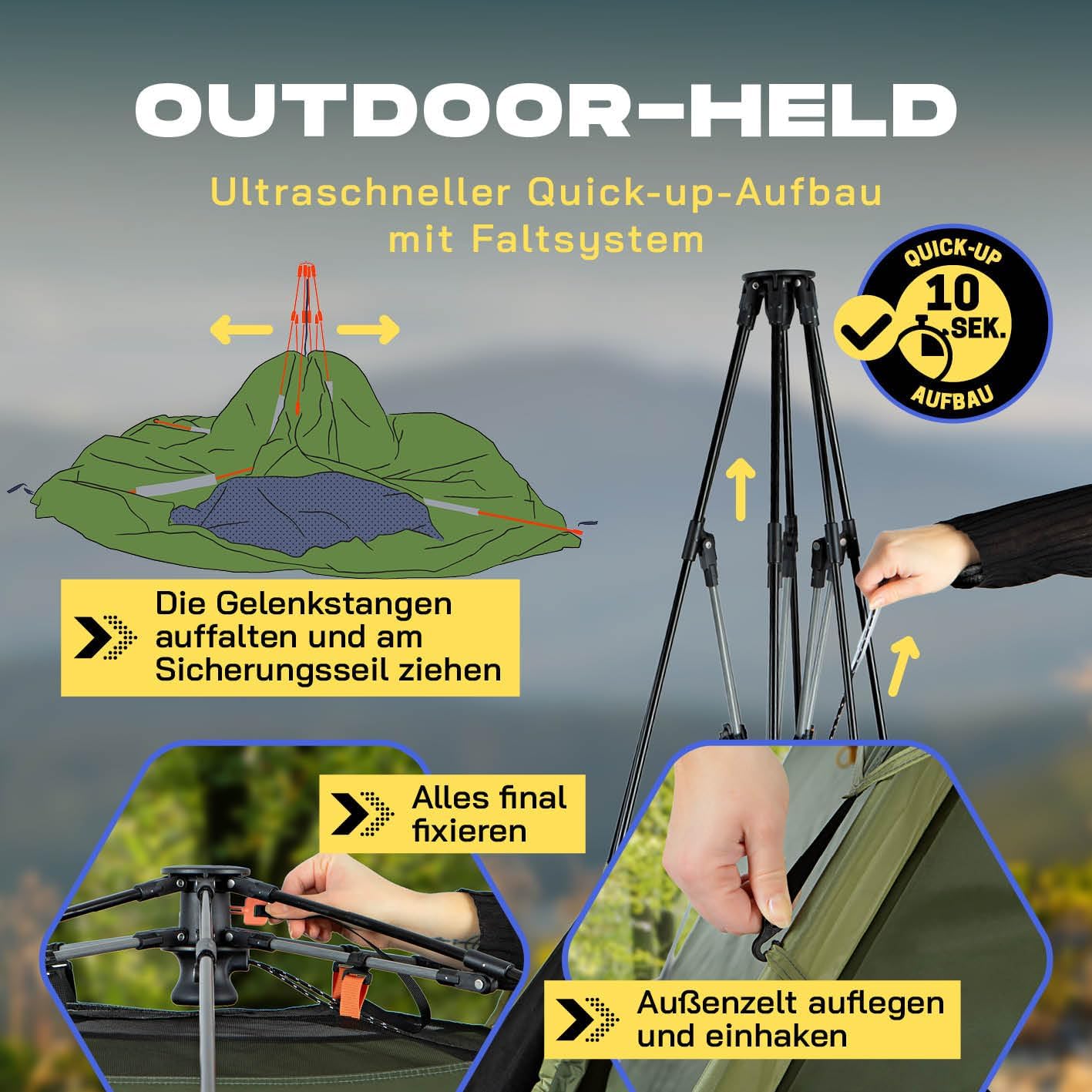 Kuppelzelt für 4 Personen, Dunkelgrün 4 Personen | 1 Eingang