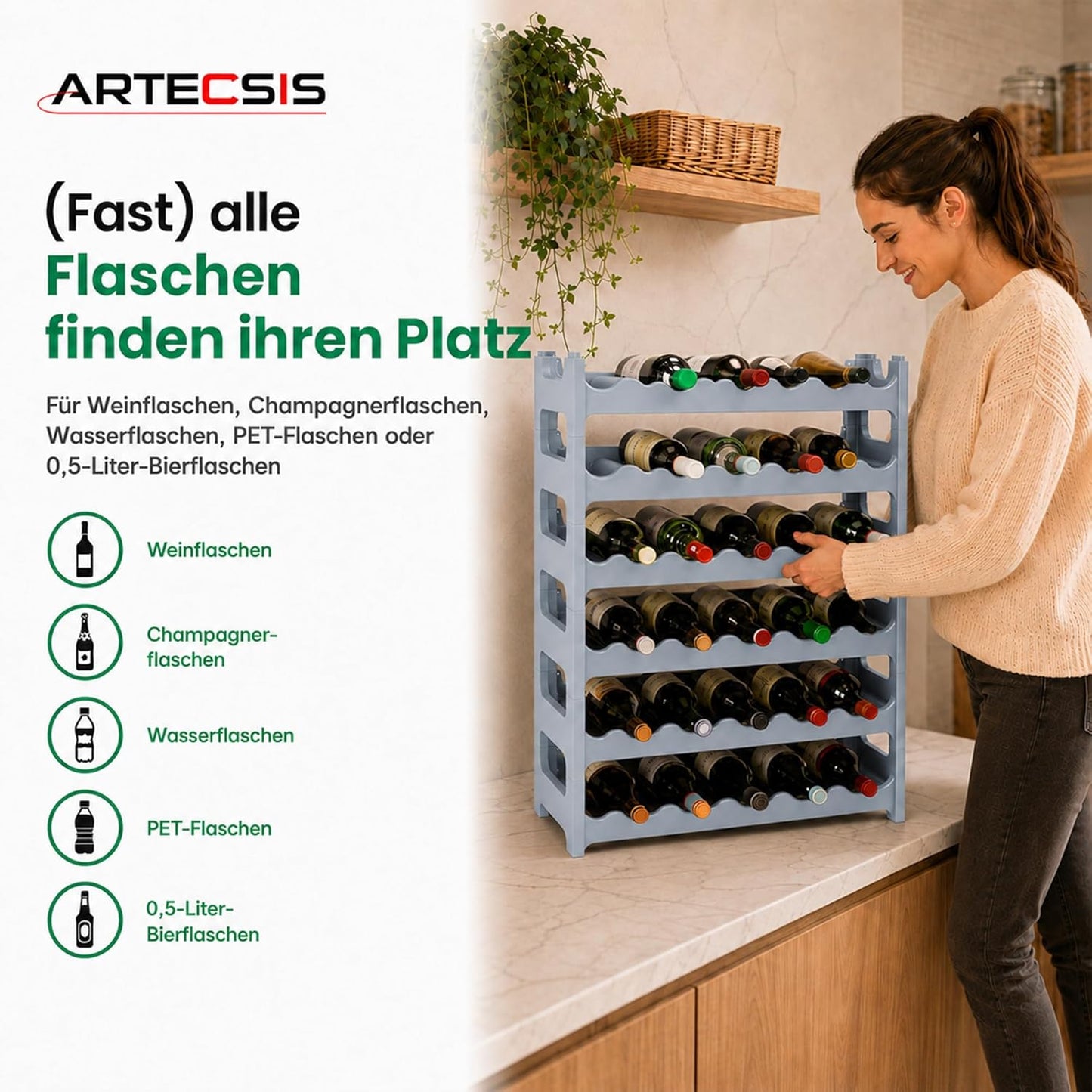 Weinregal für 36 Flaschen, Betongrau 36 Flaschen