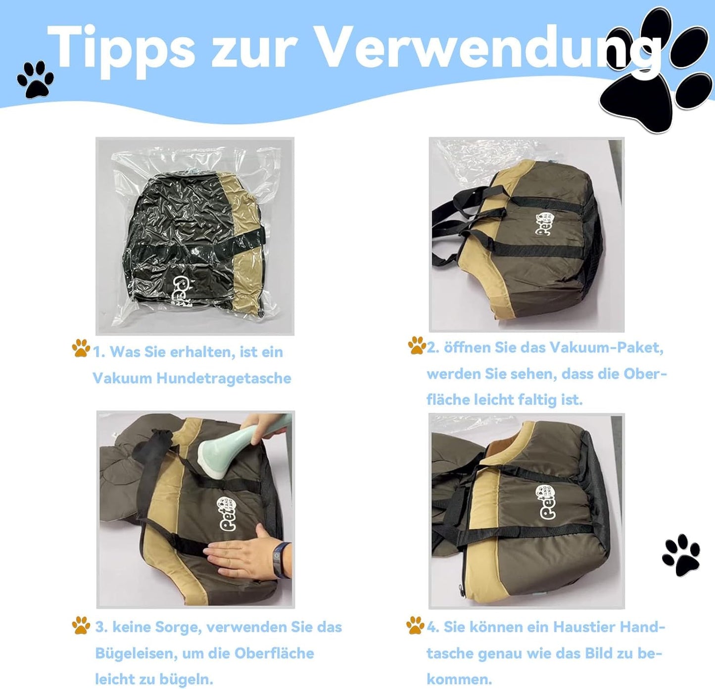 Verstellbare Tiertragetasche mit Sicherheitsgurt, Braun