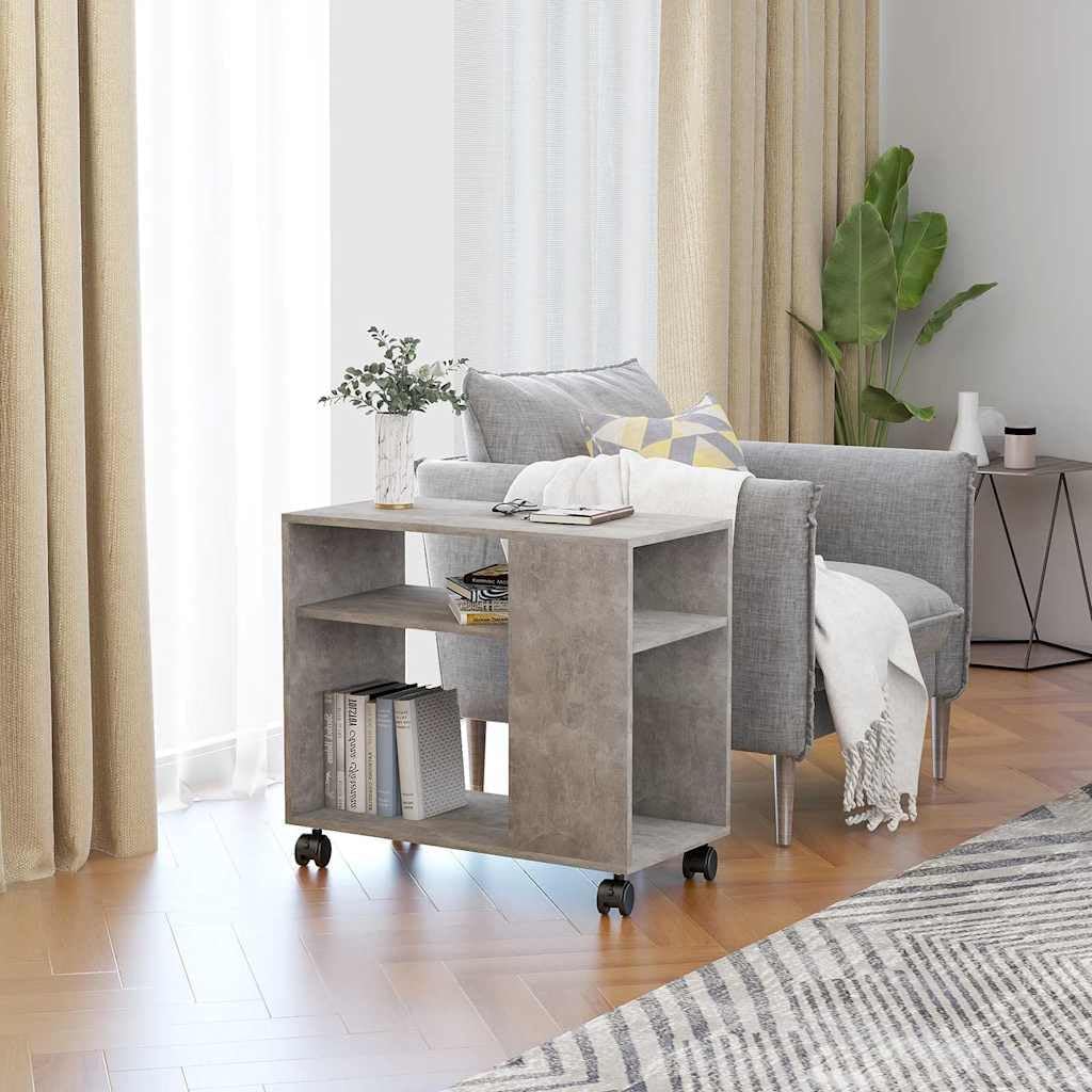 Beistelltisch mit Rollen und 2 Ebenen (70x35x55 cm), Betongrau