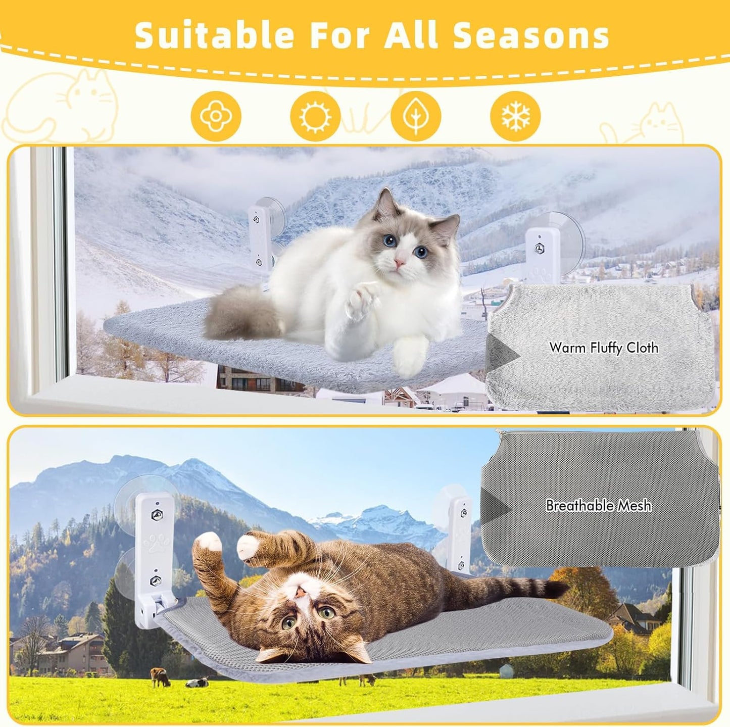 Katzenbett für Fenster, Hangematte katze-52*30cm-XL