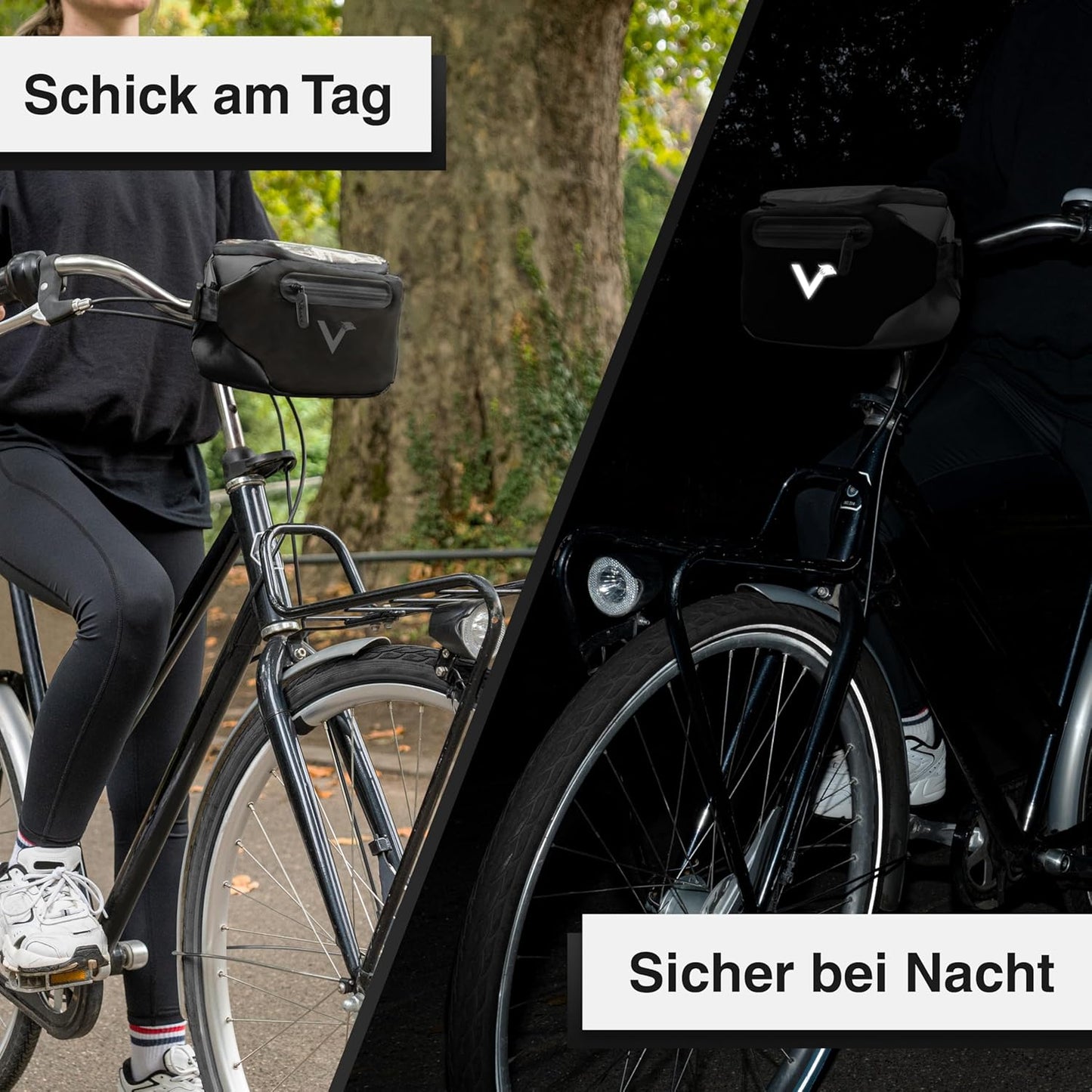 Wasserfeste Lenkertasche mit Handyfach, Schwarz Adapter