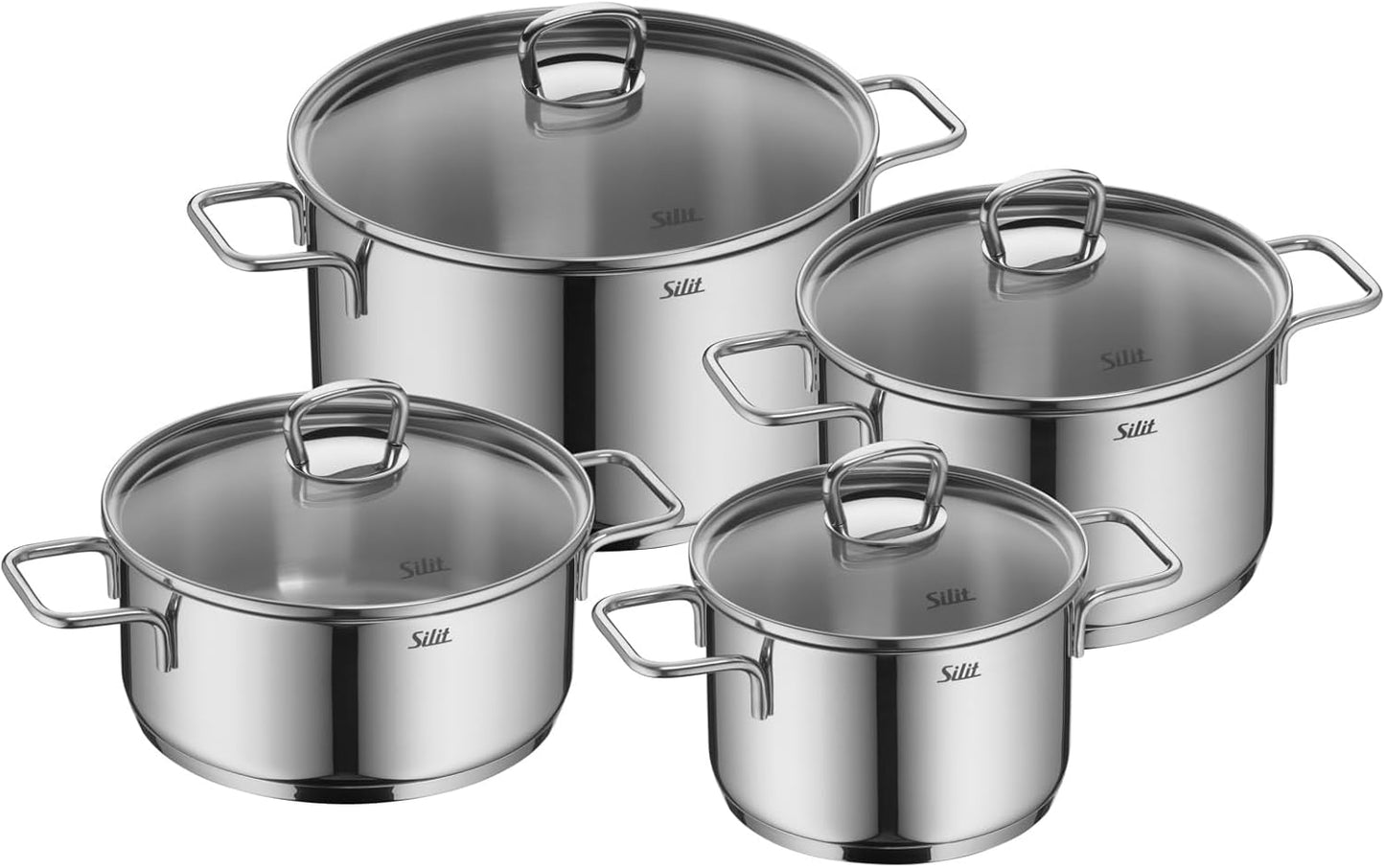 Induktionstopfset Alicante, 4-teilig, mit Glasdeckel, Silit Alicante – Topfset, 4-teilig