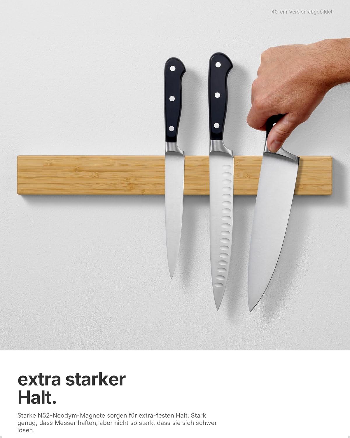 Selbstklebende Magnetleiste für Messer, Bambus 60 cm / 24″