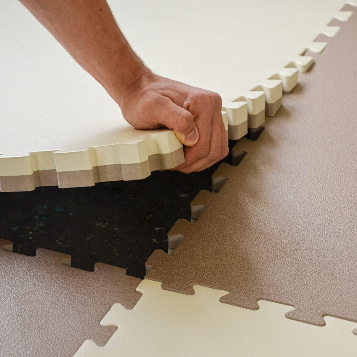 2er Fitness-Puzzlematten-Set, 2 Matten 90 x 90 cm Beige Braun