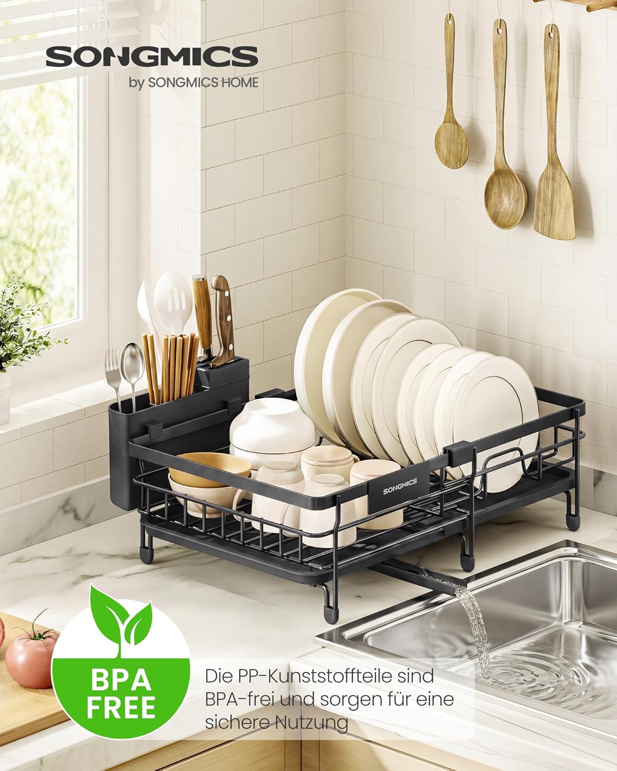 Ausziehbares Abtropfgestell, Tintenschwarz (30,2-46,5)T x 29,6B x 14H cm