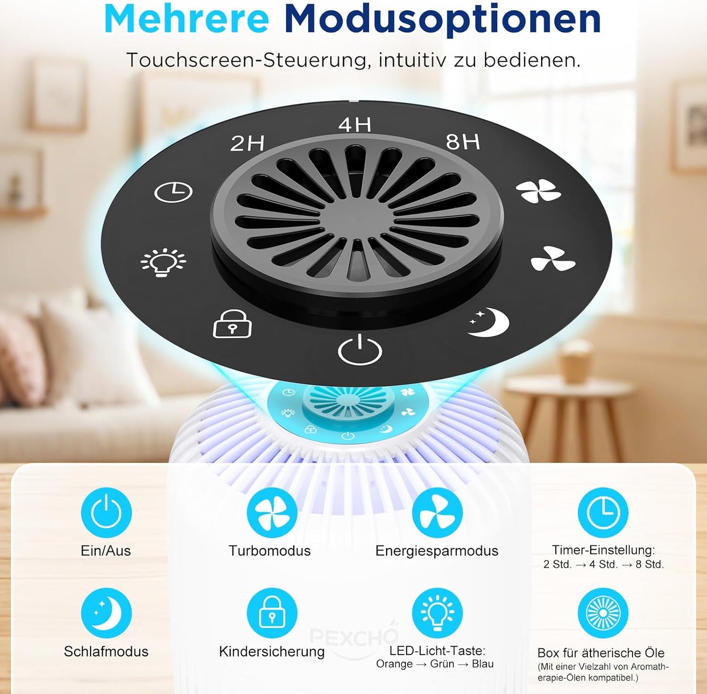HEPA-Luftreiniger mit App-Steuerung und Aromatherapie, Weiss