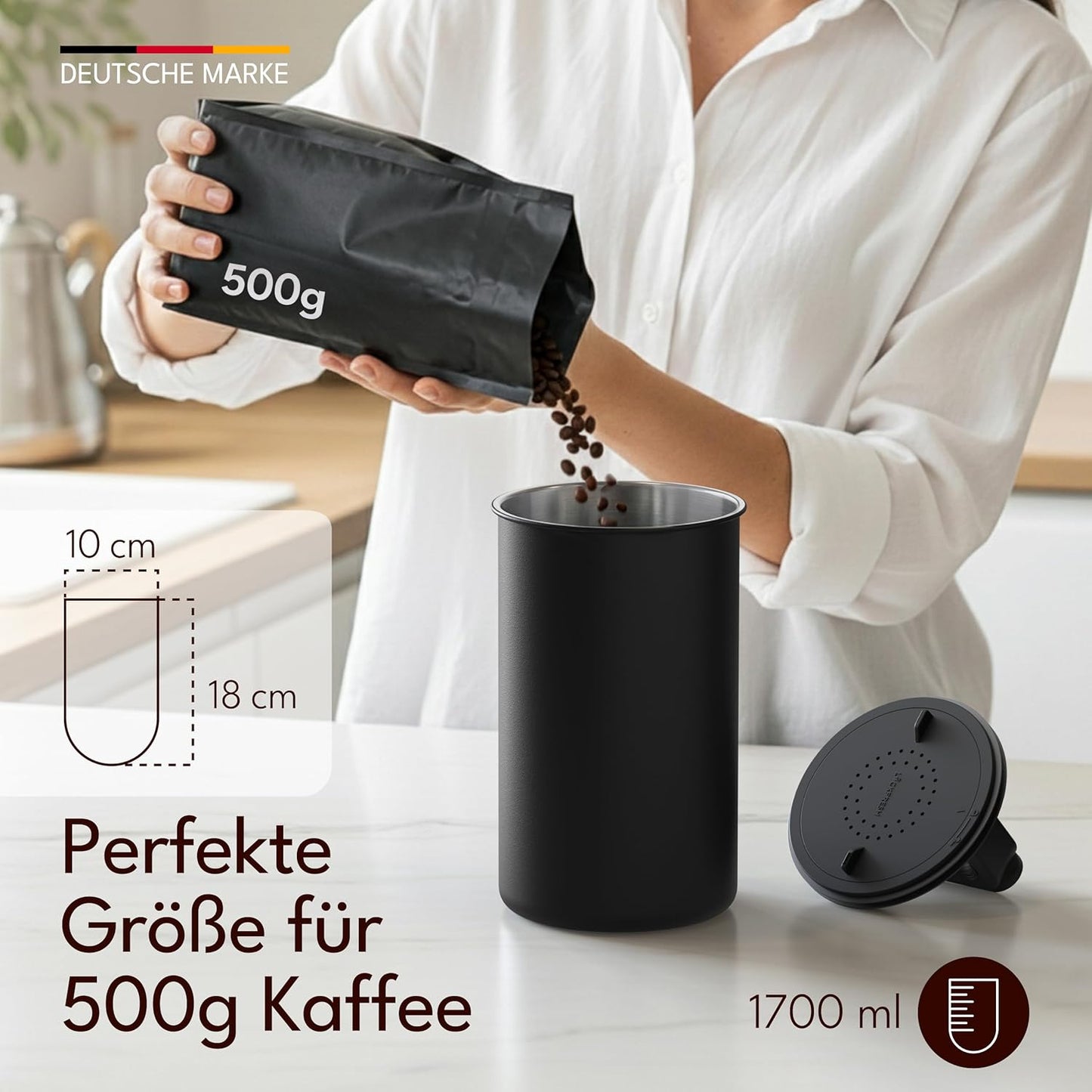 Luftdichte Kaffeedose mit Vakuumdeckel & Aromaverschluss