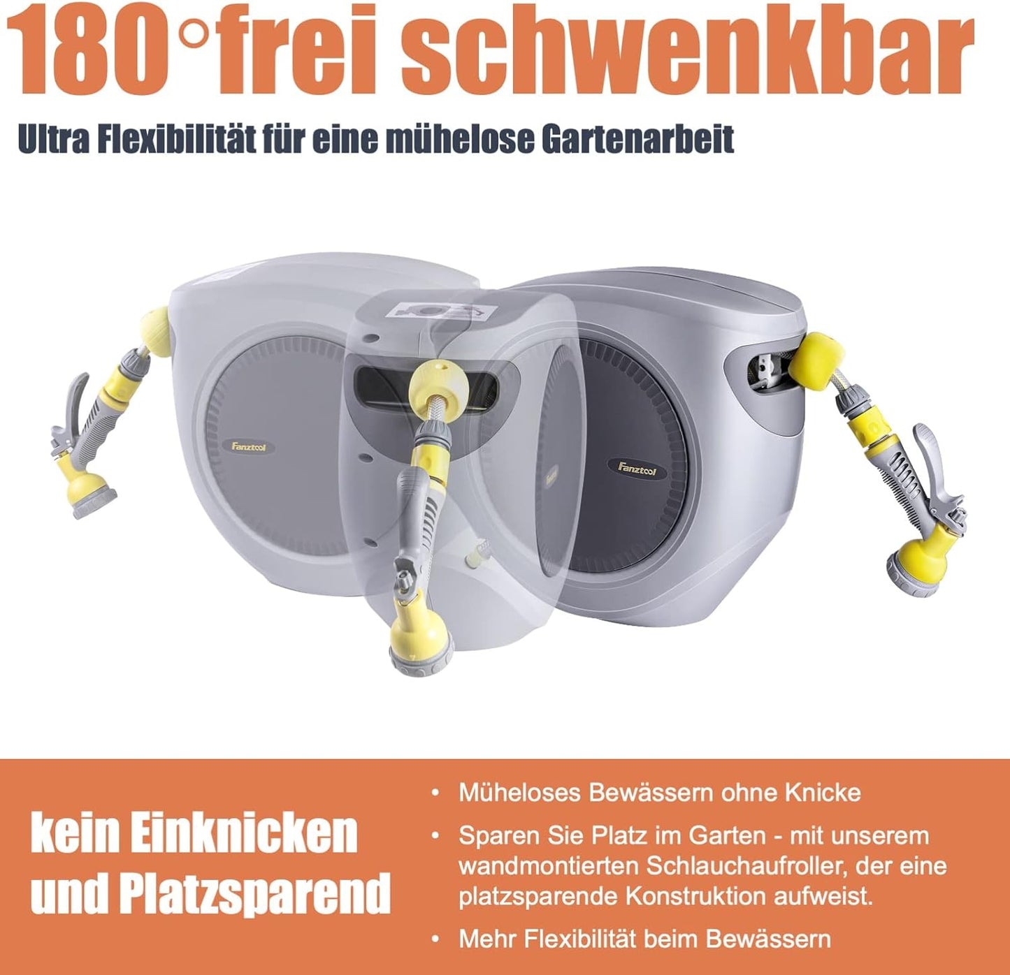Schlauchtrommel mit Wandhalterung und Handbrause