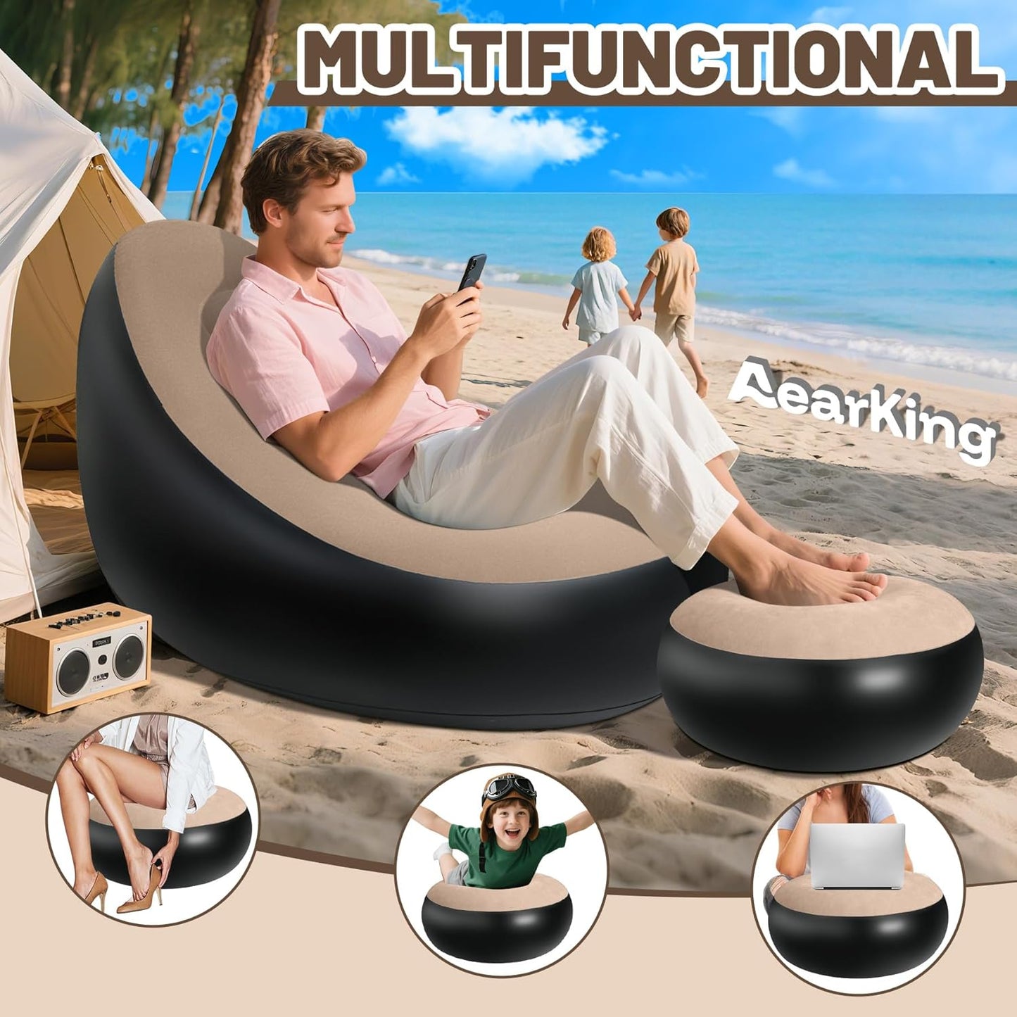 Aufblasbares Sofa mit Fusshocker für Camping