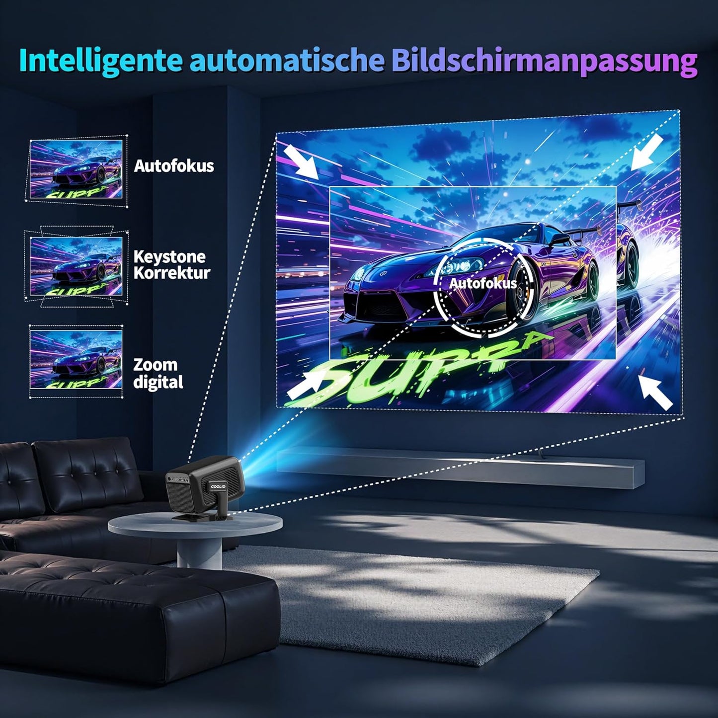 4K Autofokus Projektor C3 mit 5G WiFi und BT 5.4, Black-C3
