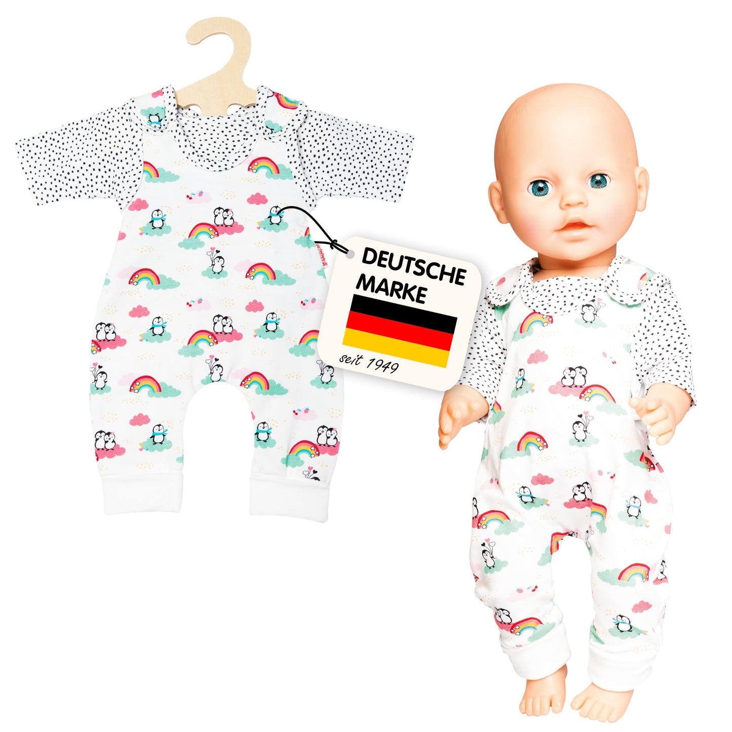 Puppen Strampler Pinguin mit T-Shirt