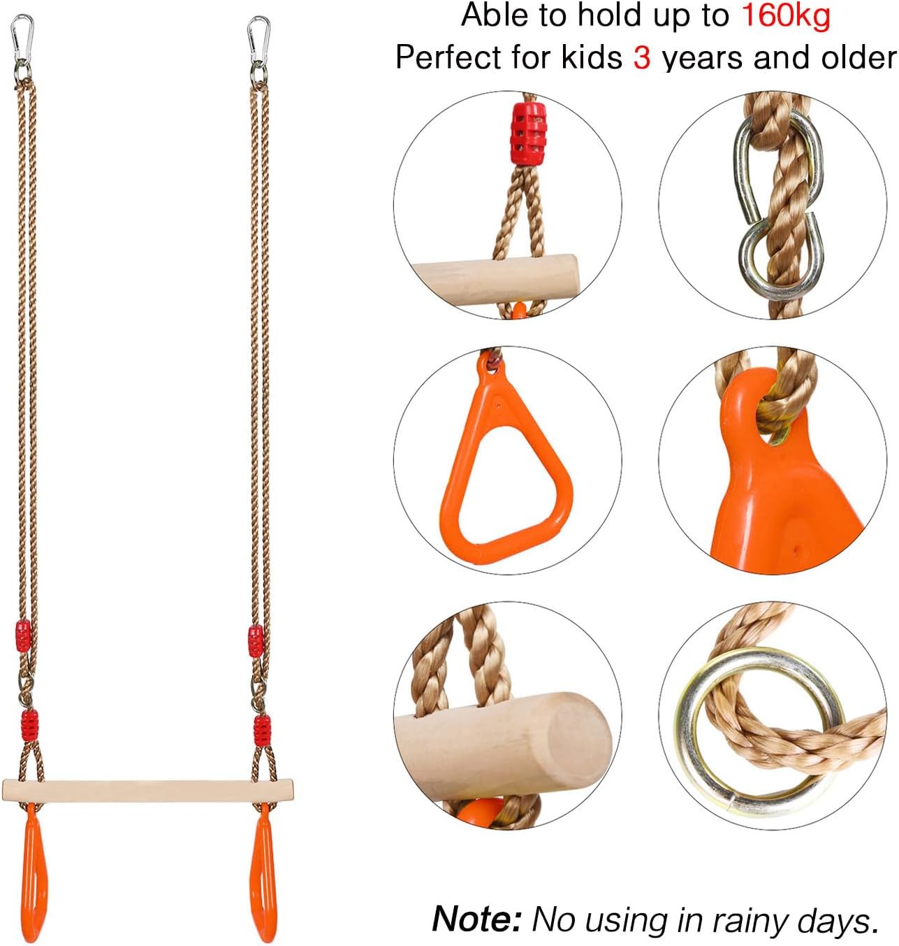Multifunktionale Trapezschaukel mit Turngriffen, Orange