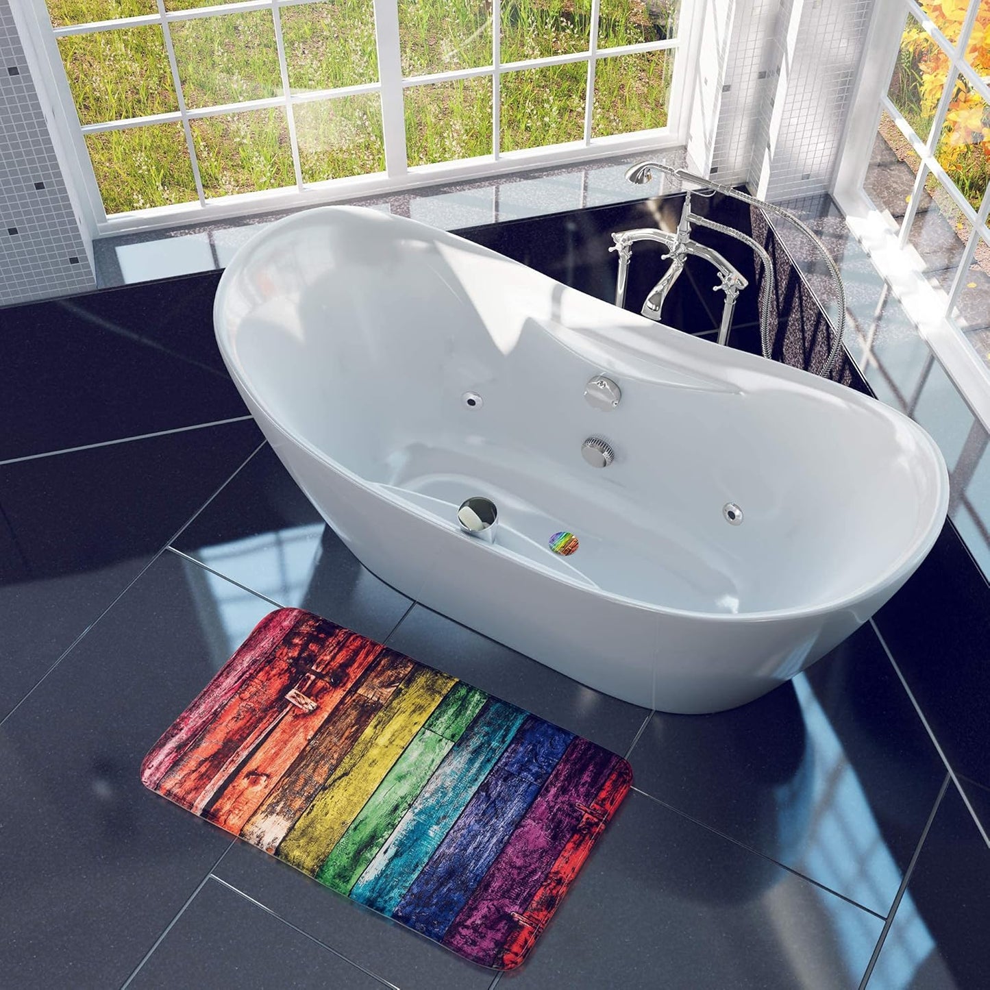 Rutschfester Badteppich, waschbar und weich, Rainbow 70 x 110 cm (Rechteckig)