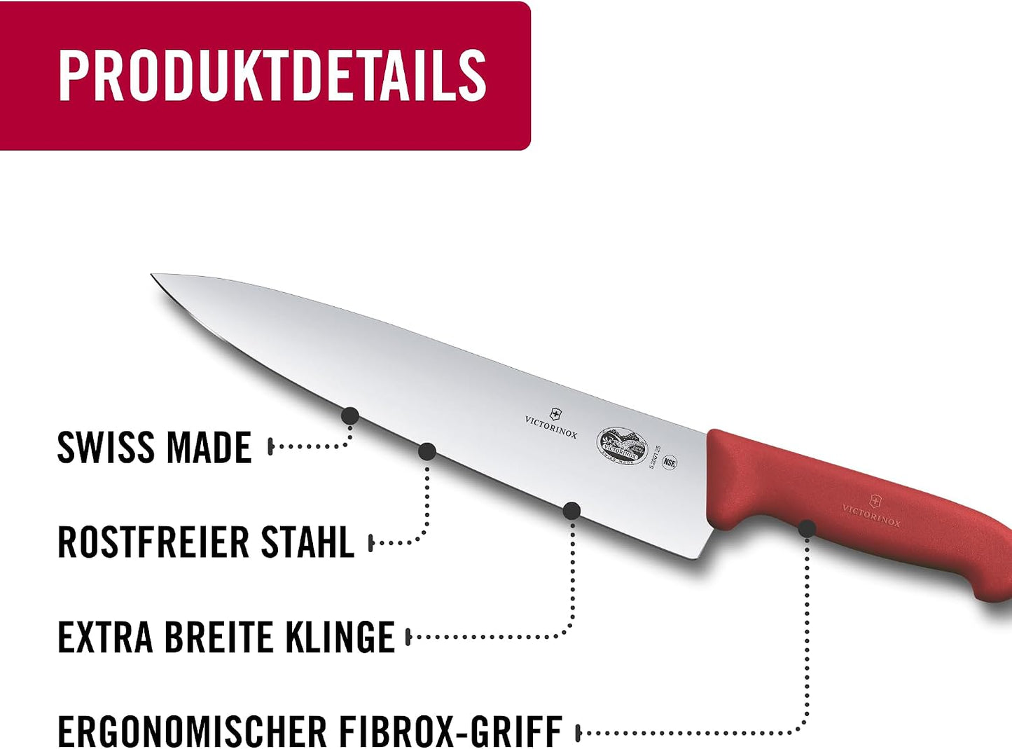 Fibrox Universalmesser mit breiter Klinge, Rot