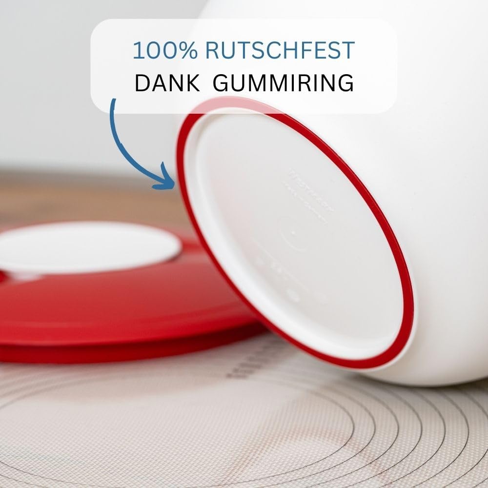 Rutschfeste Rührschüssel mit Deckel (3,5l), Weiß/Rot, mit Deckel